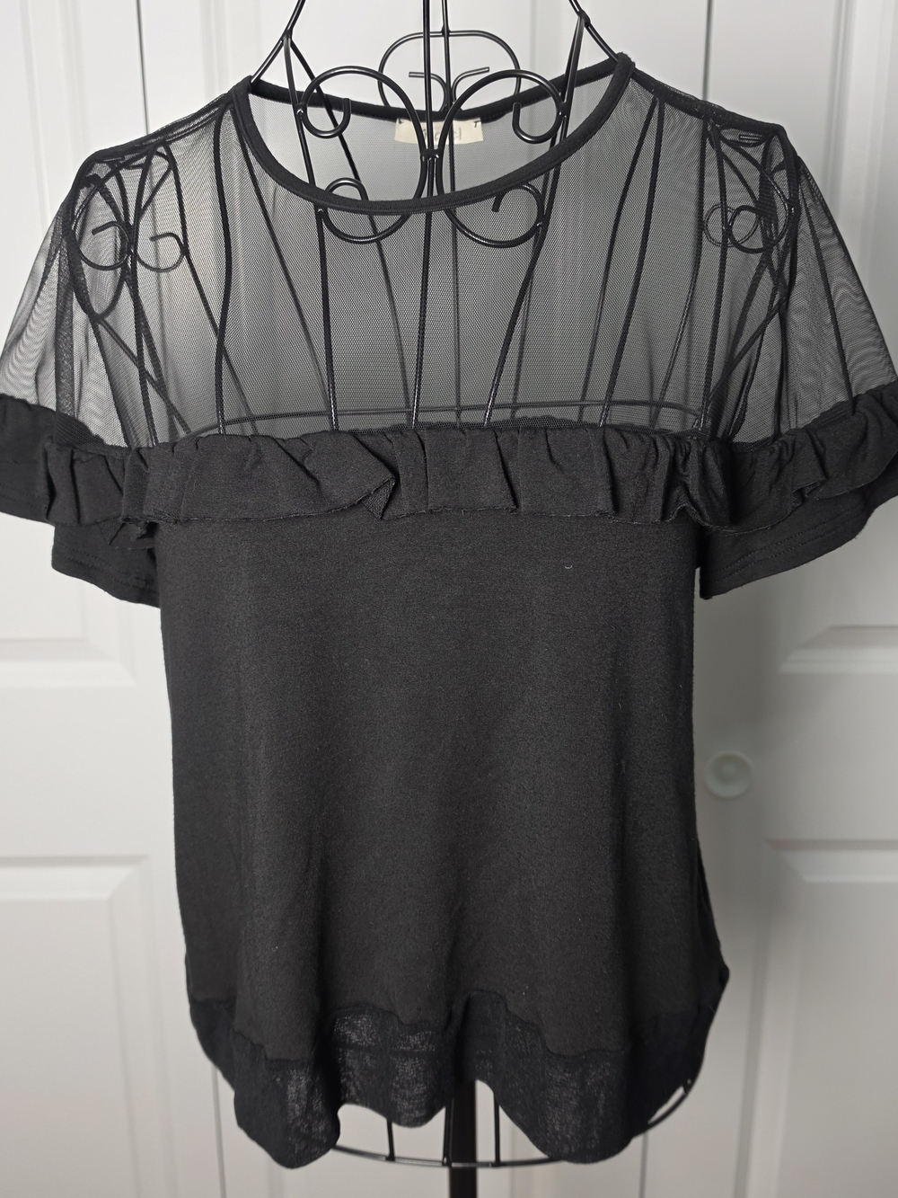 Motel Black Sheer Mesh Ruffle Goth Coquette Fairy Top M